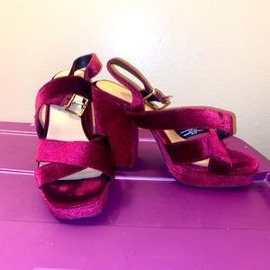 Burgundy velvet heels